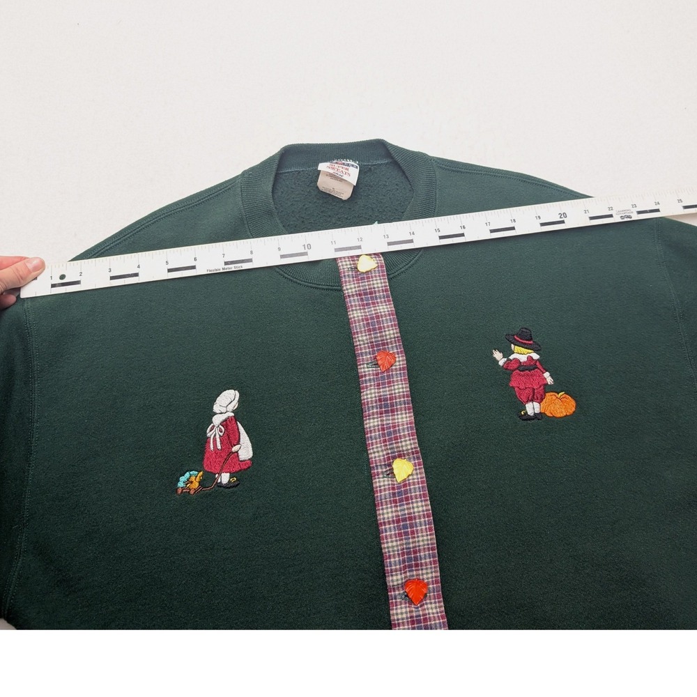 Vintage Jerzees Cardigan Sweatshirt Womens XL Thanksgiving Embroidered Plaid - Picture 7 of 8